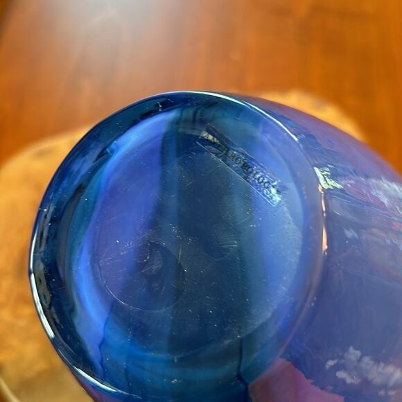 NEW Anthropologie Blue Swirl Glass Blown Asymmetrical Vase - Picture 9 of 9
